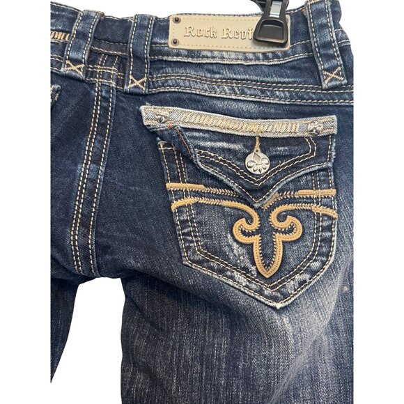Rock Revival Gwen Capri Jeans Women 26 Dark Wash Distressed Mid Rise Crop Denim - Picture 3 of 9